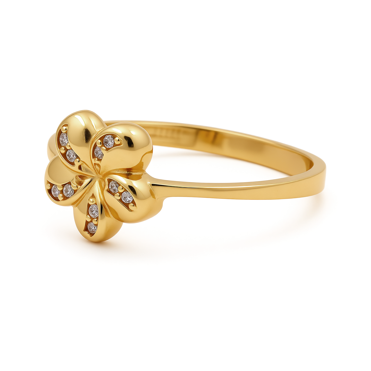 14K Yellow Gold Flower Women's Ring with Cz / Size: 7.5 / Weight: 1.8 GR / CEEWR4FL-1