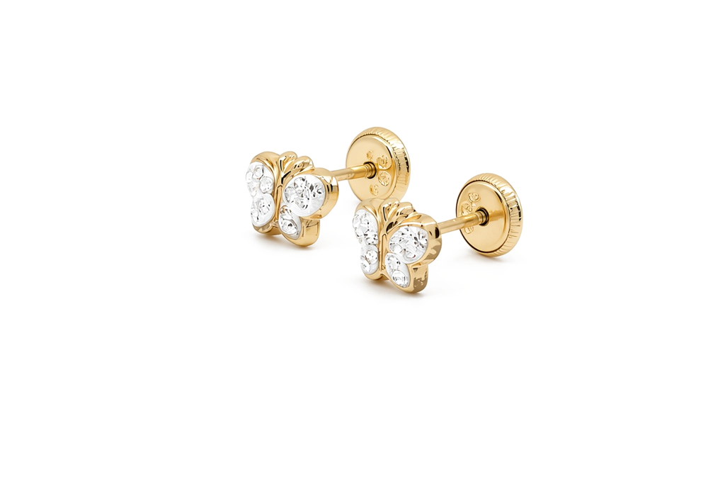 14K Yellow Gold Fashion Butterfly Stud Earrings with Cz Stone / 6-B09501PSF