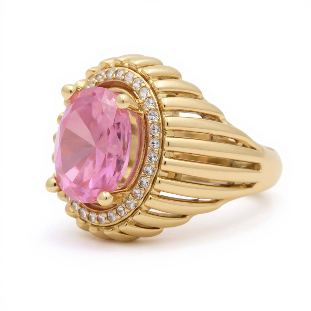 10K Yellow Gold Fashion Women's Ring with Pink and White Cz / Size: 7.5 / Weight: 6.6 GR