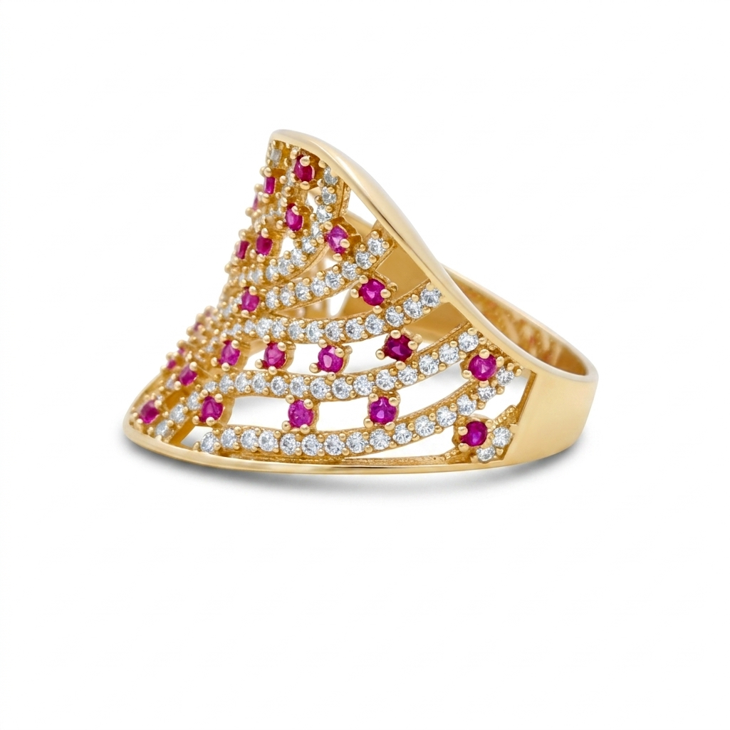 14k Fashion Women Ring with White and Pink Cz / Weight 4.1GR