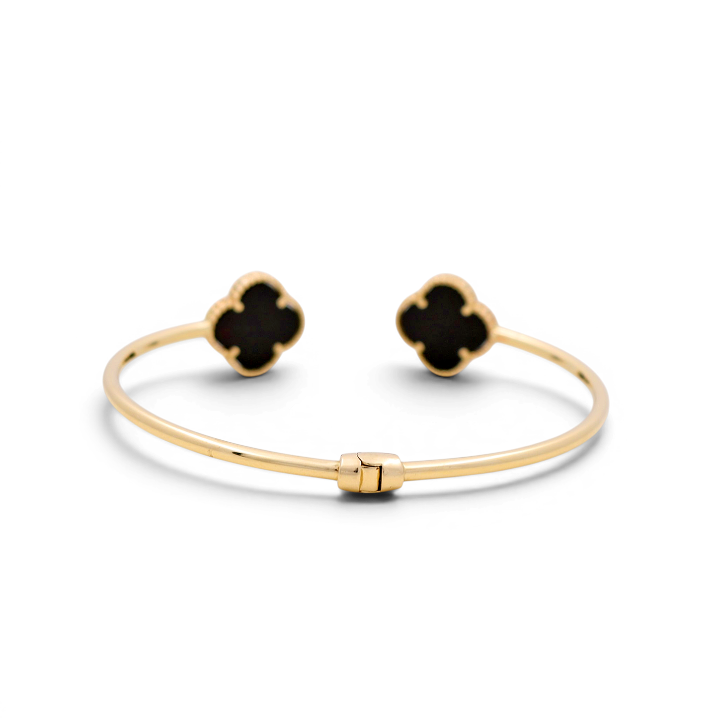 14K Yellow Gold Semisolid Black Two Clover Bangle / Weight: 8.9 GR