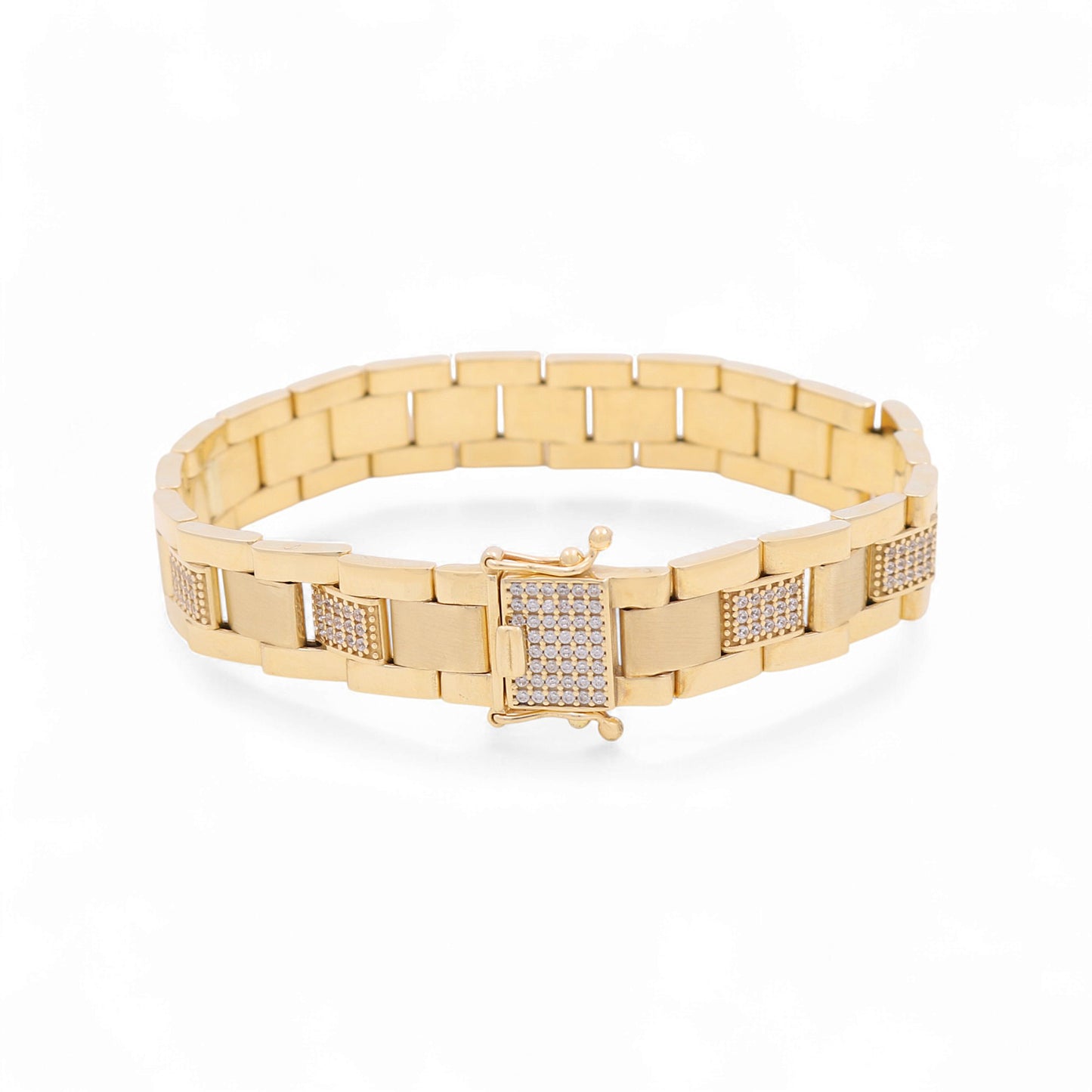 14K Yellow Gold Semisolid Italian Men's Bracelet with Cz / Size: 8" / Weight: 31 GR / 120-03088
