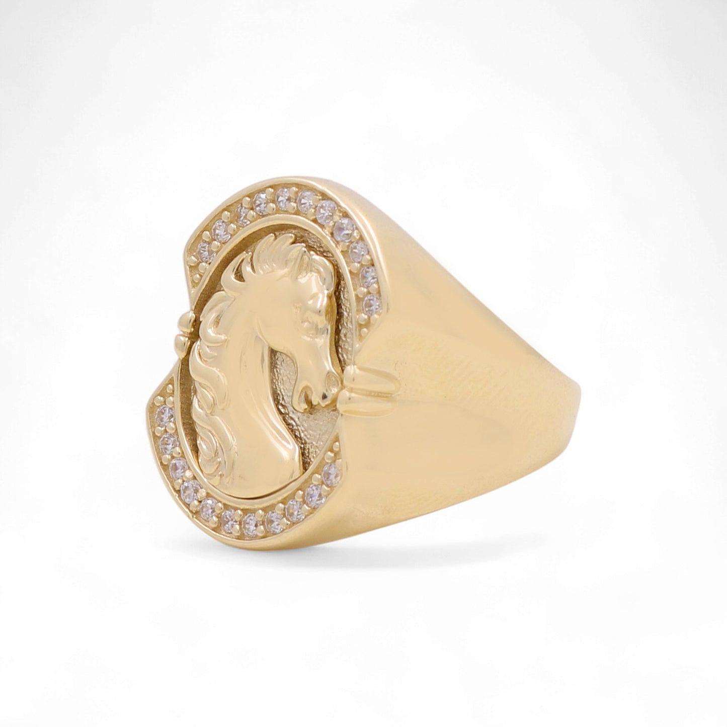 14K Yellow Gold Men’s Horse Fashion Ring / CZ / Size 10.5 / Weight: 7.3 GR / COMR4HR