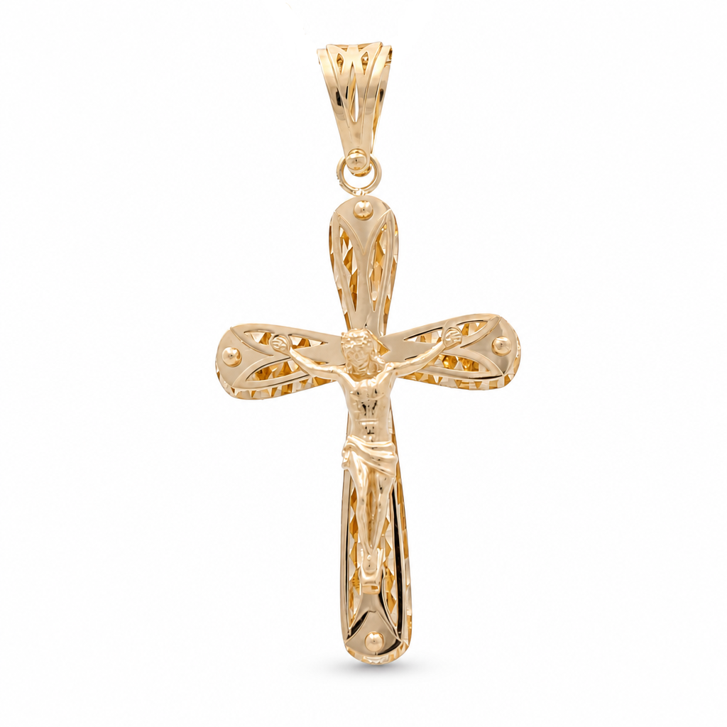 14K Yellow Gold Cross Pendant With Christ / Weight:4.7 GR / 711-00293