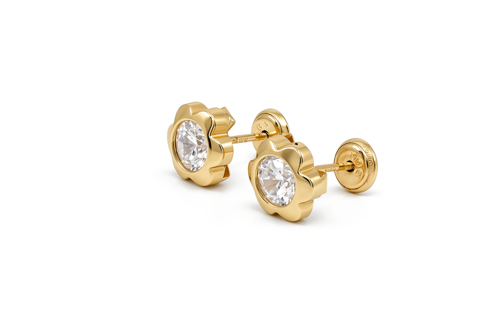 14K Yellow Gold Flower Stud Earrings with Cz / 6-B08801PS5