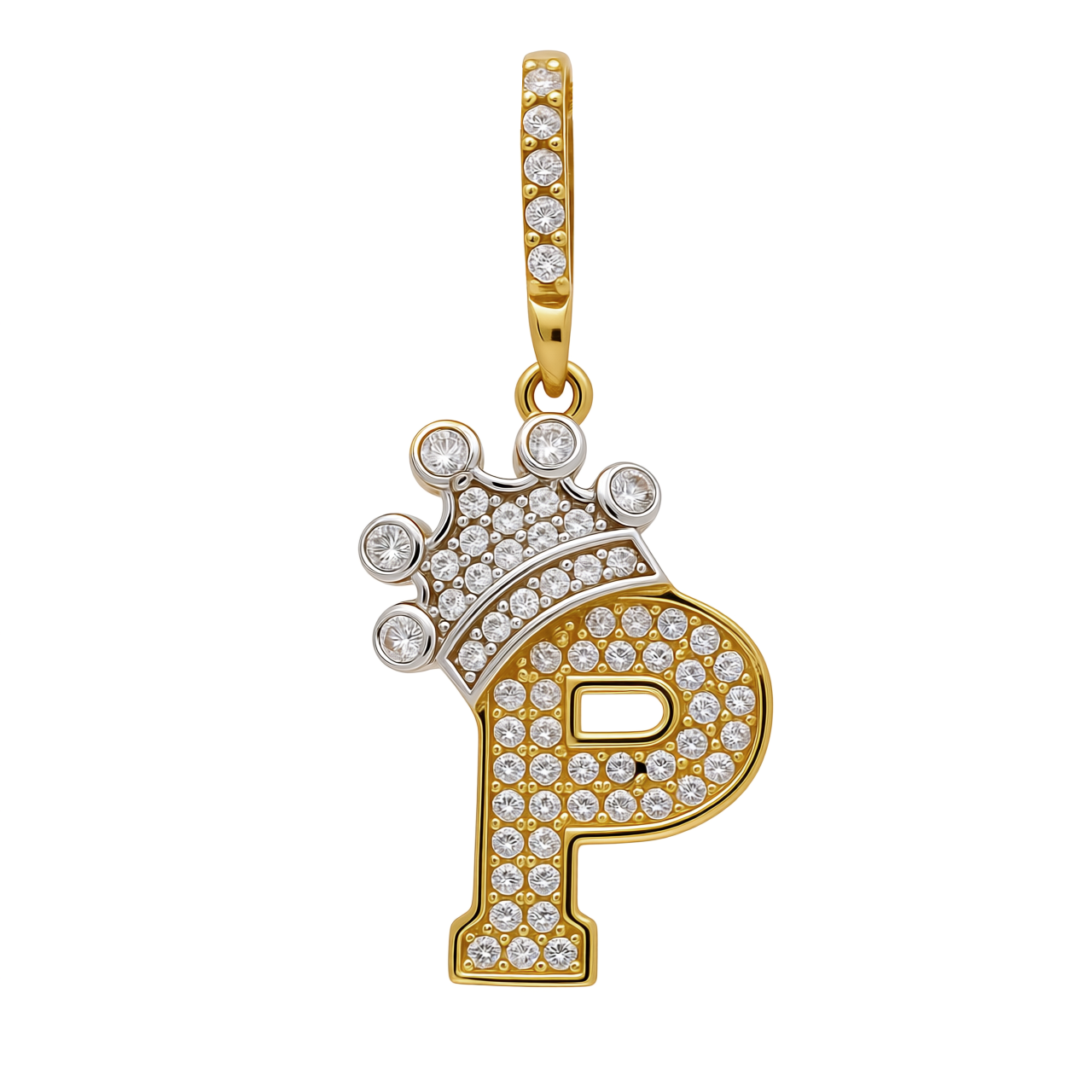 14K Yellow and White Gold Initial P Pendant With Crown / Weight: 1.6 GR / CCFPDTT4P
