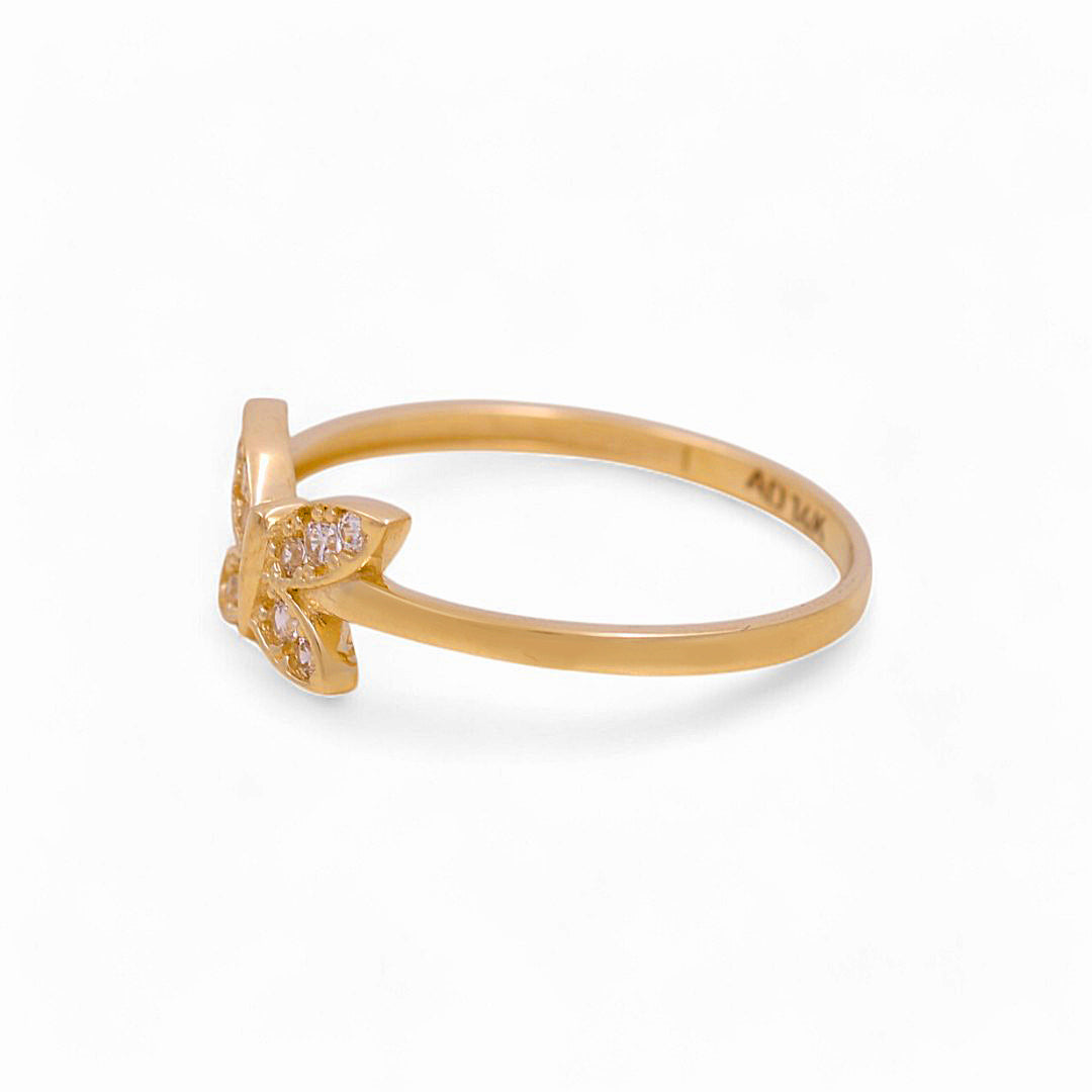 14K Yellow Gold Butterfly Women's Ring with White Cz / Size: 6.5 / Weight: 1.2 GR / P53R-127
