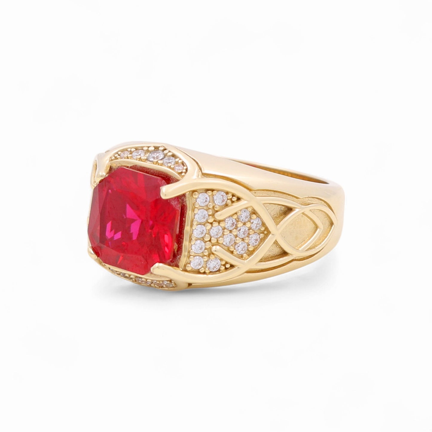 14k Square Men's Ring with Red and White Cz / Size 10.5 / Weight 11.2 GR / BOMR4FS-4
