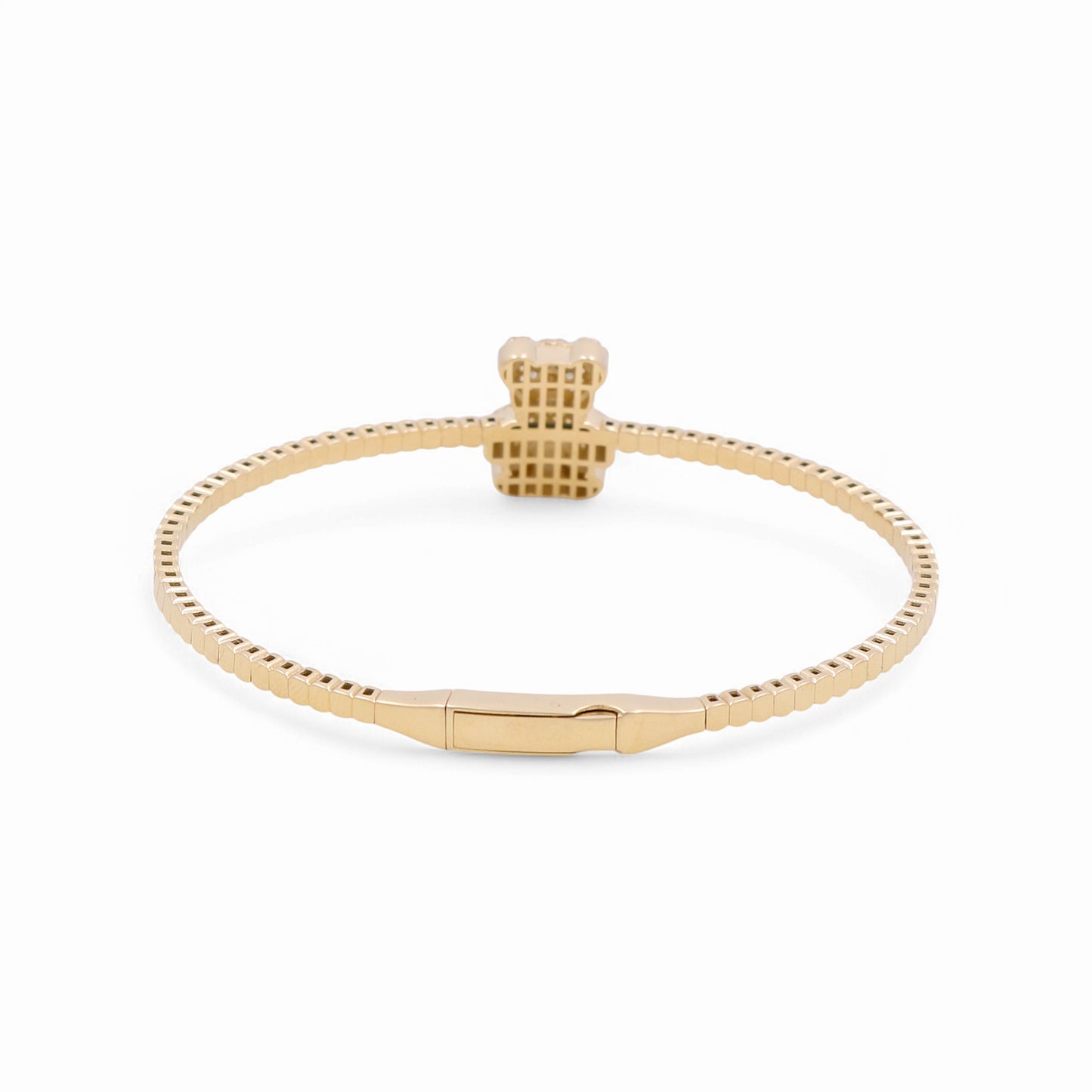 14K Yellow Gold Semisolid Bear Women’s Bangle Bracelet with Cz / Weight: 9.2 GR