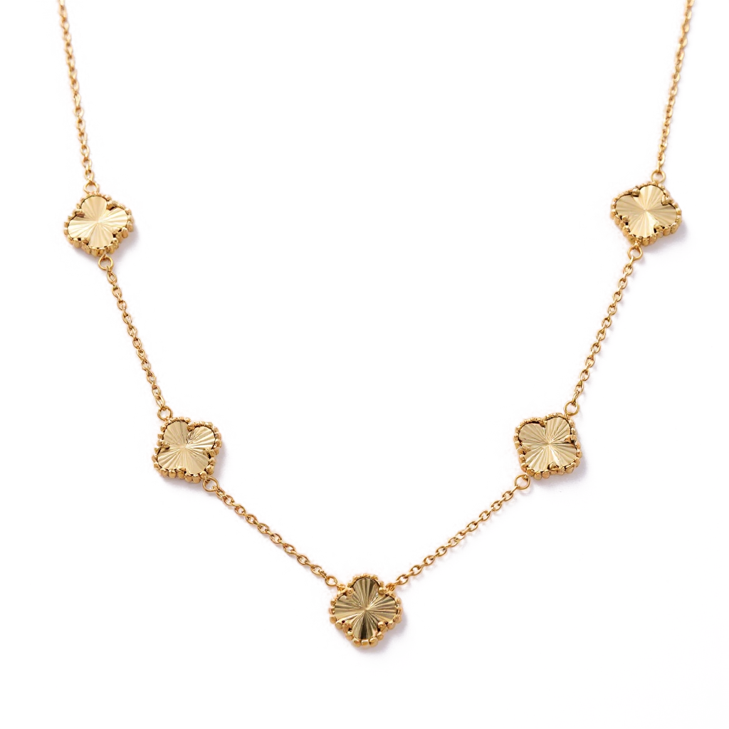 14K Yellow Gold Five Clovers Women's Necklace / Size: 18" 11mm / Weight: 11.6 GR / DONK4CLV-7