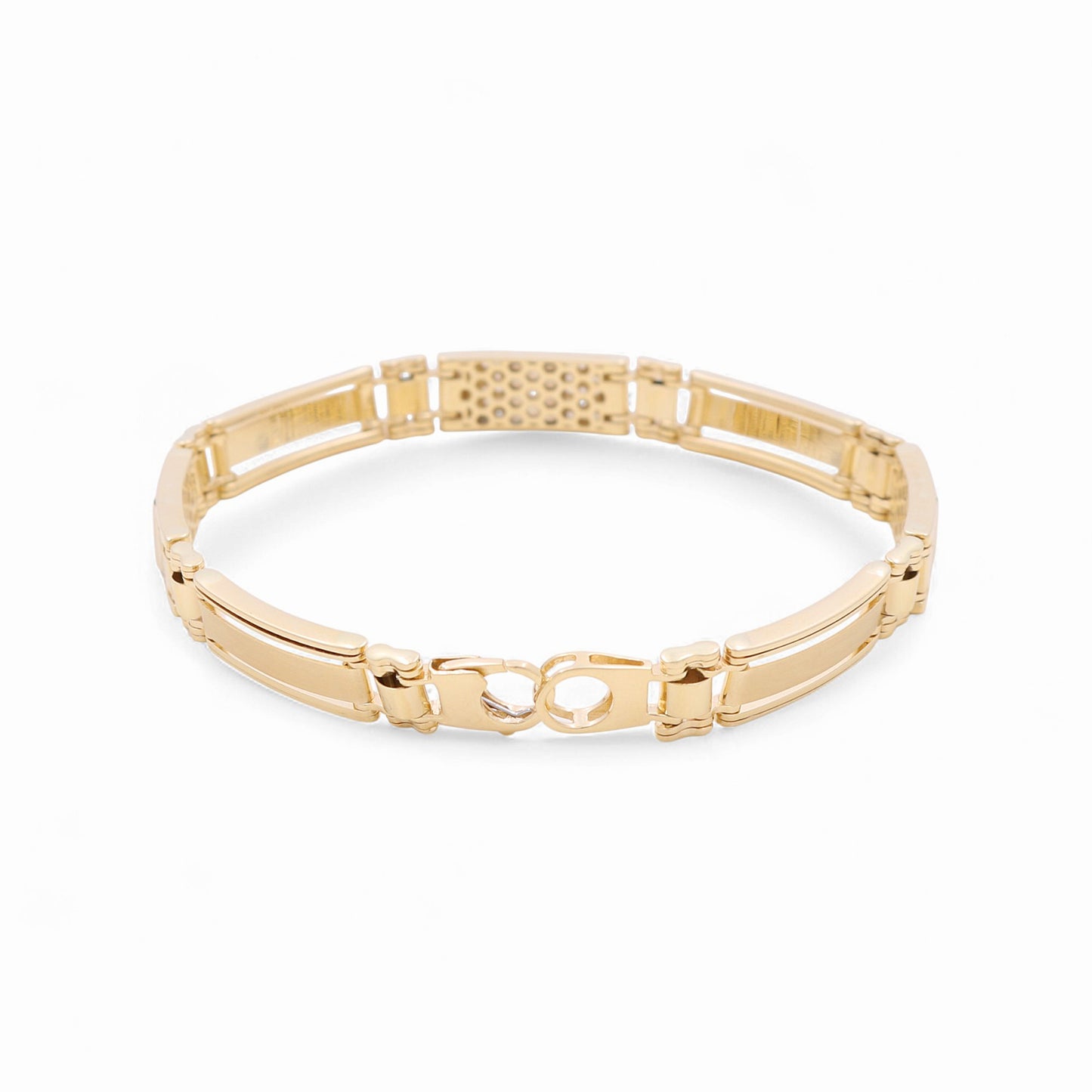 14K Yellow Gold Semisolid Italian Men's Bracelet with Cz / Size: 8" / Weight: 20.6 GR / 120-03094