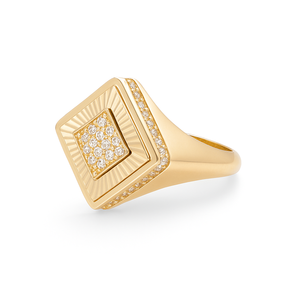 14K Yellow Gold Fashion Women's Ring with Diamond Cut and White Cz / Size: 7.5 / Weight: 4.1 GR / DQWR4FS-80