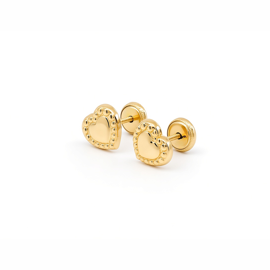 14K Yellow Gold Fashion Heart Stud Earrings / 6-528901PF