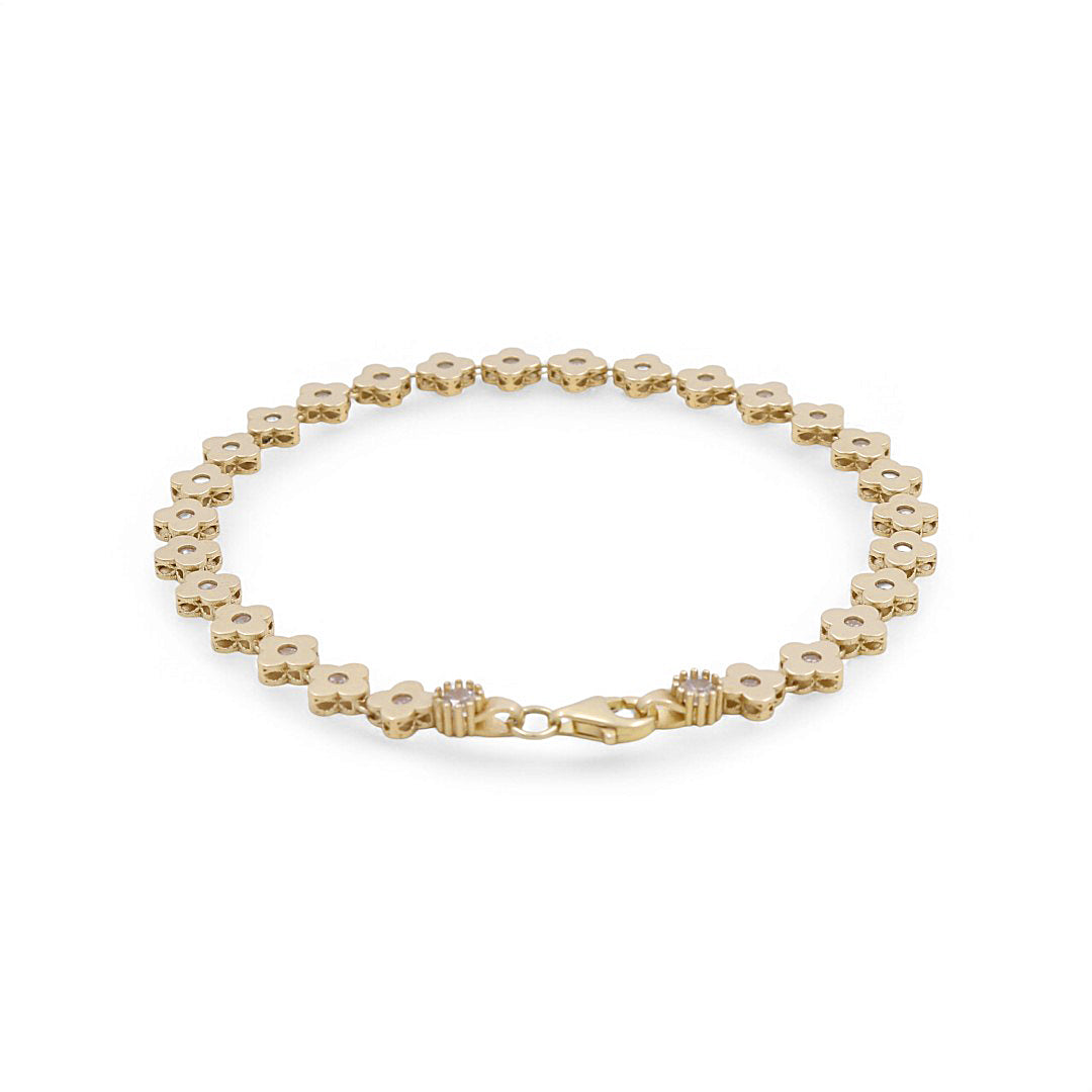 10K Yellow Gold Flowers Women's Bracelet with Cz / Size: 7" / Weight: 5.2 GR / P12B-78319B