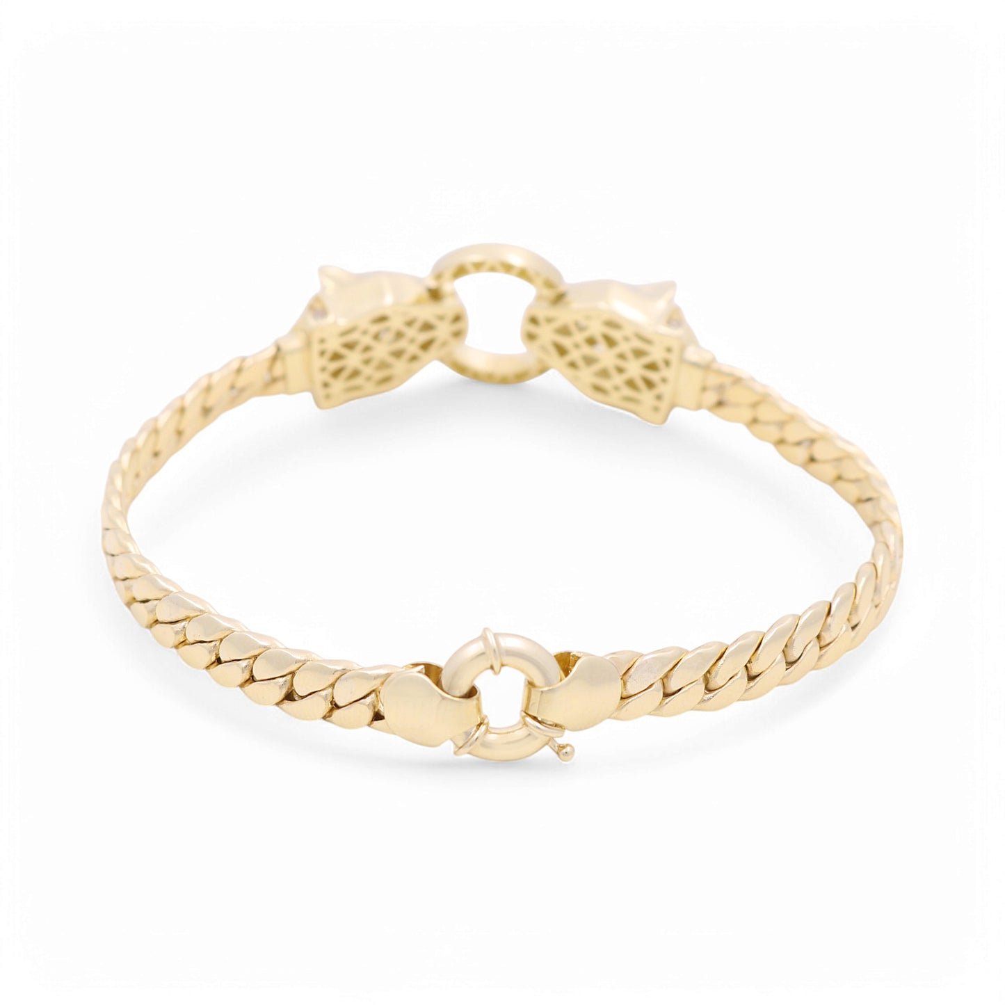 14K Yellow Gold Fashion Cuban Link Women's Bracelet with Panther/ Size: 7" / Weight: 11.2 GR / DPWB4PTCL