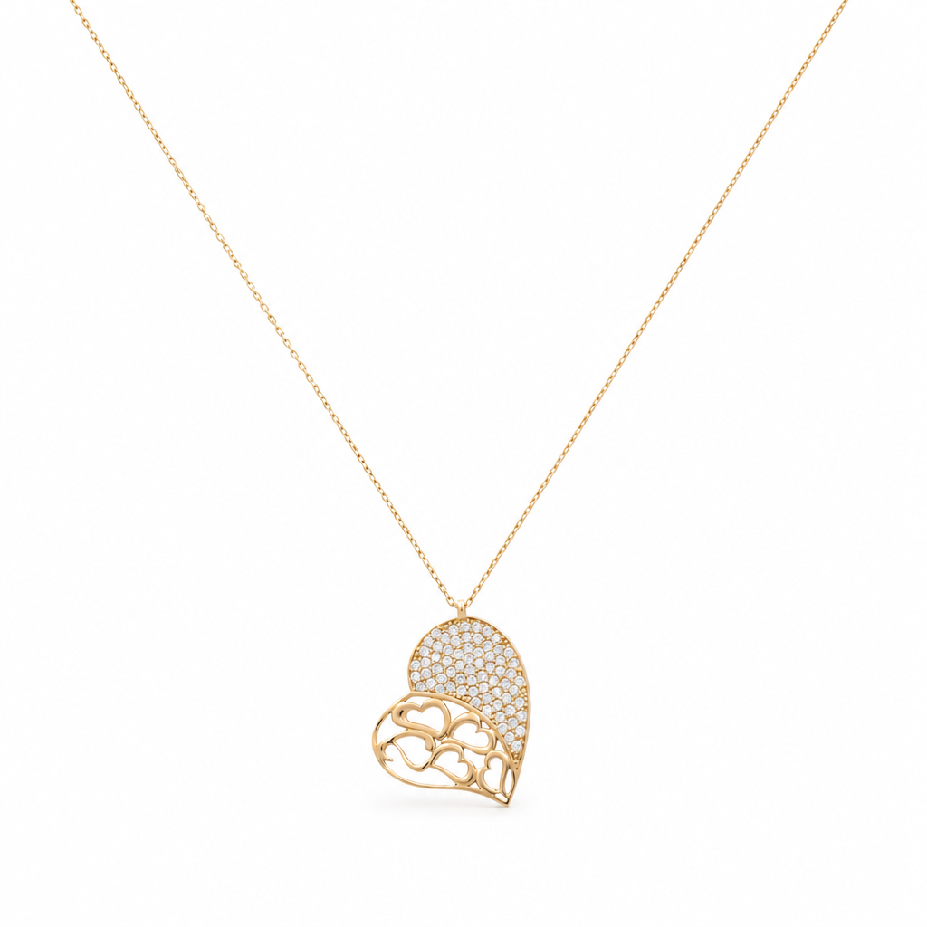 14K Yellow Gold Fashion Women's Necklace with Heart Pendant / Stone: Cz / Size: 16" / Weight: 4.7 GR