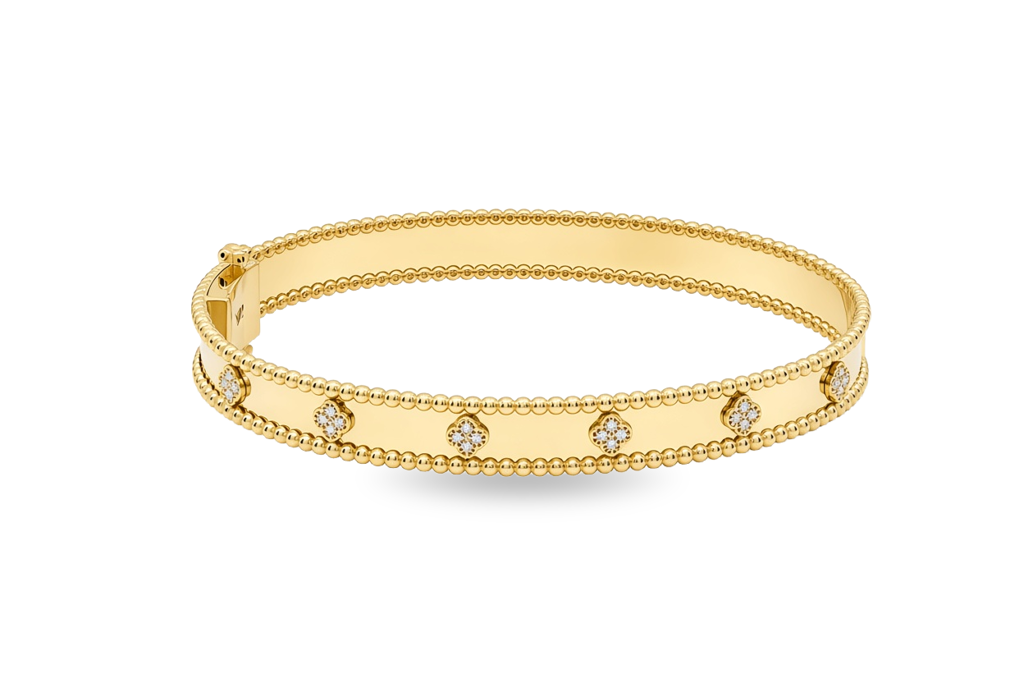 10K Yellow Gold Fashion Clover Women's Bangle Bracelet with Cz / Size: 17" / Weight: 9.5 GR / P61B-481