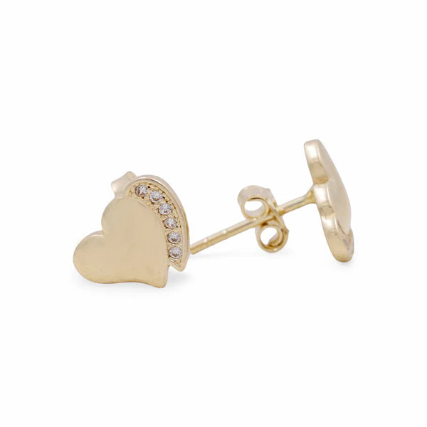 14k Yellow Gold Women's Earrings Stud with Cz and Heart / Weight 1.4gr / COES4CZHR