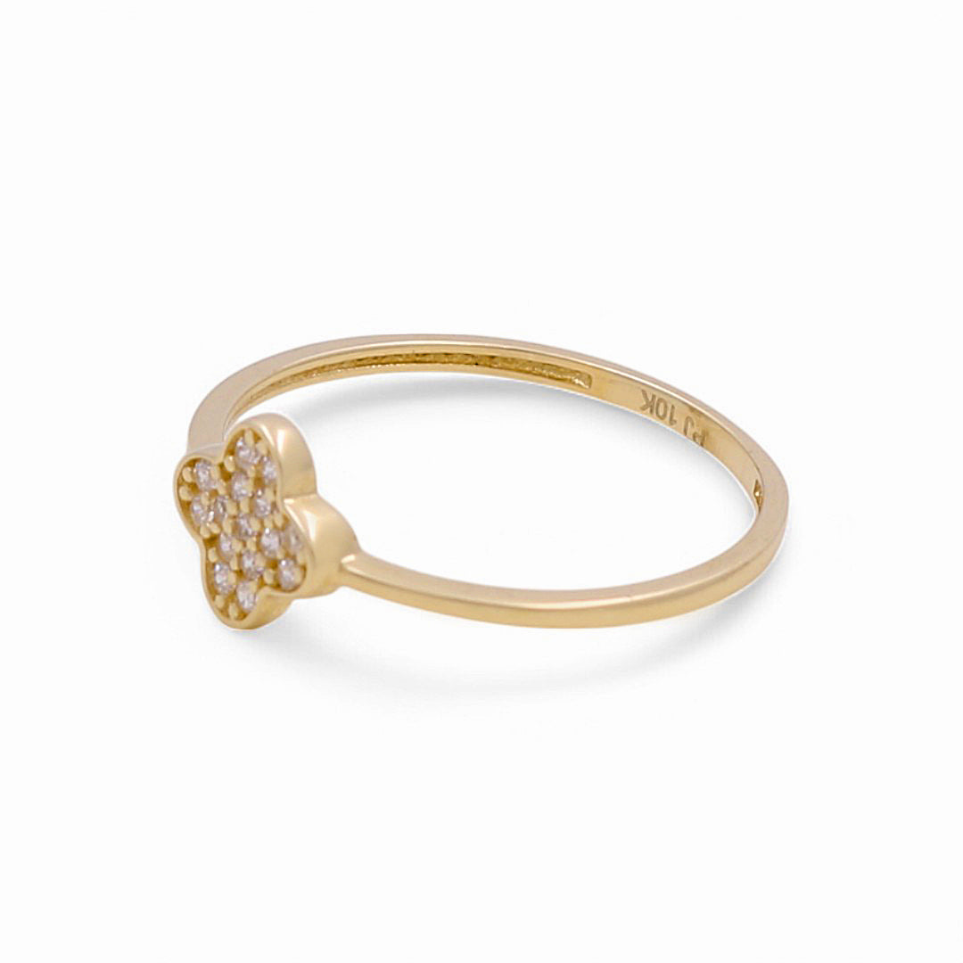 10K Yellow Gold Clover Women's Ring with Cz / Size: 8 / Weight: 0.9 GR / DPWR0CLV-4