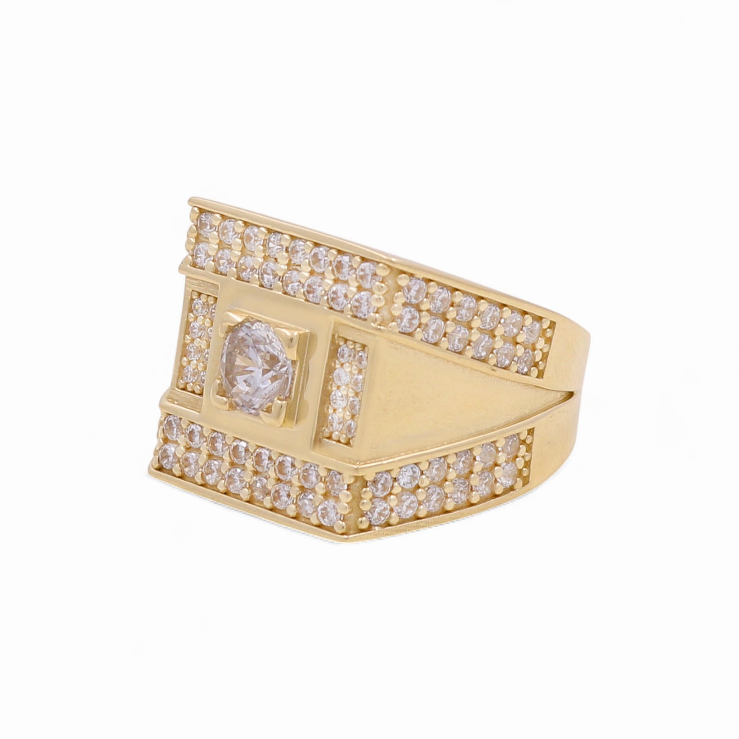 14K Yellow Gold Fashion Men’s Ring with Cz / Size 10.5 / Weight: 12.6 GR
