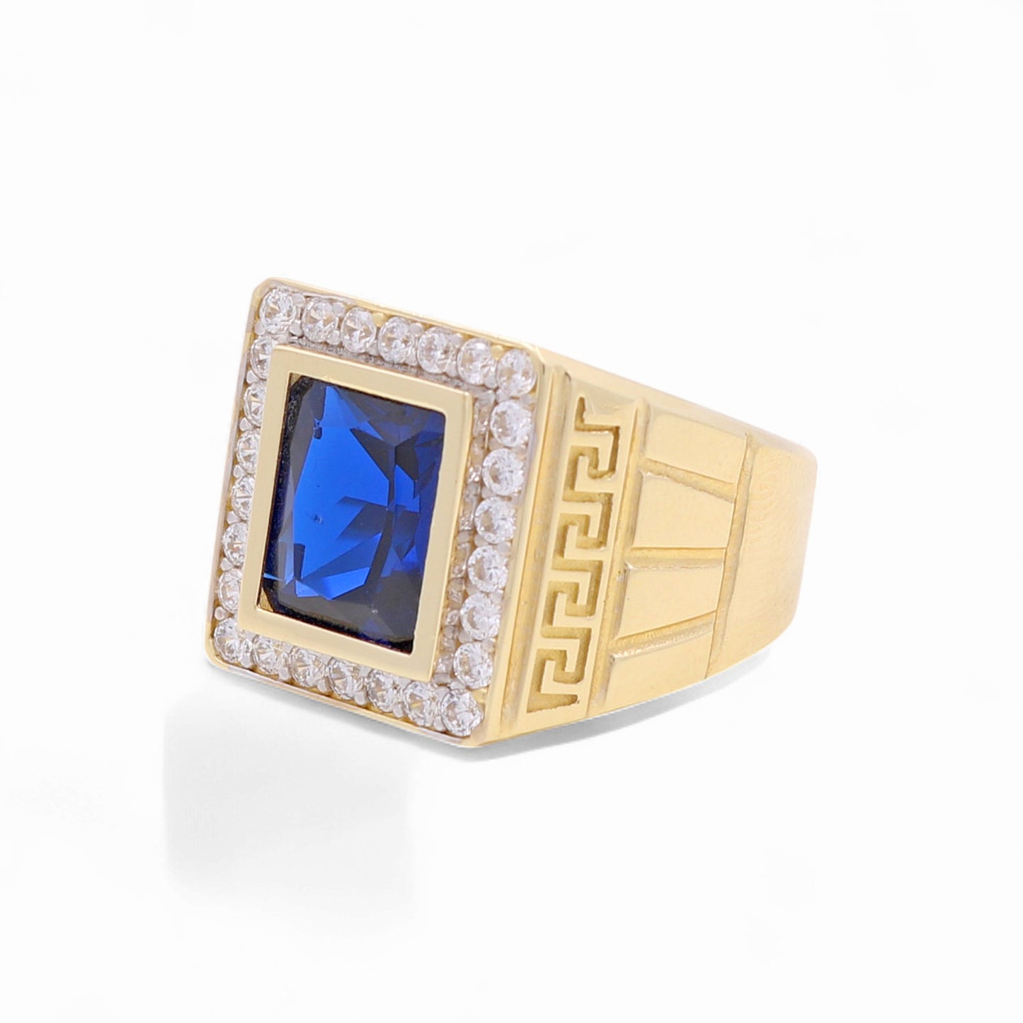 14k Rectangular Men's Ring with Greek, Blue and White Cz / Size 10.5 / Weight 11.7 GR / BOMR4FS-5