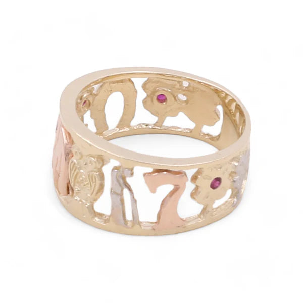 14k Three Tone Luck Women Ring with Pink / Weight 4.8 GR / CCWR3T4LK-1