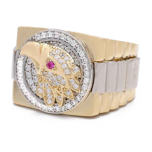 COMR4SQTTEGCZ 14k C Cz Size 9.5sz Weight 17.7gr Two Tone Cuadrado Eagle Mens Ring with Cz