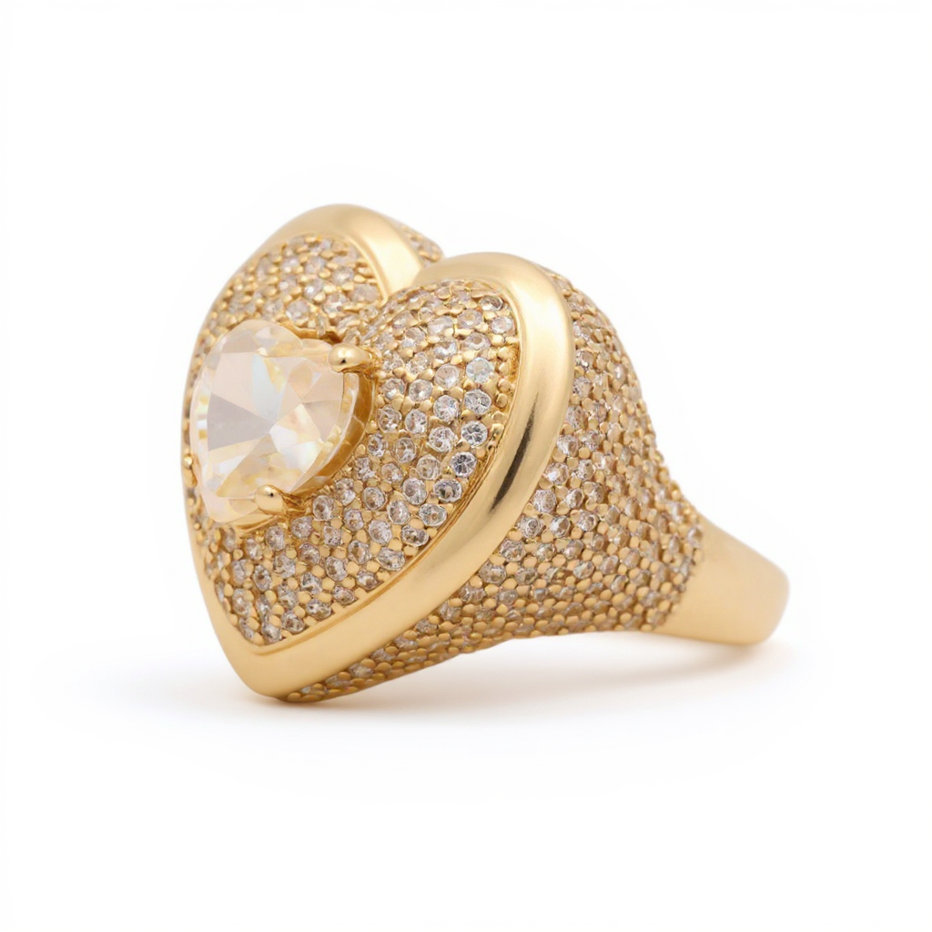 14K Yellow Gold Heart Women's Ring with White Cz / Size: 8 / Weight: 7 GR / BOWR4HR-14