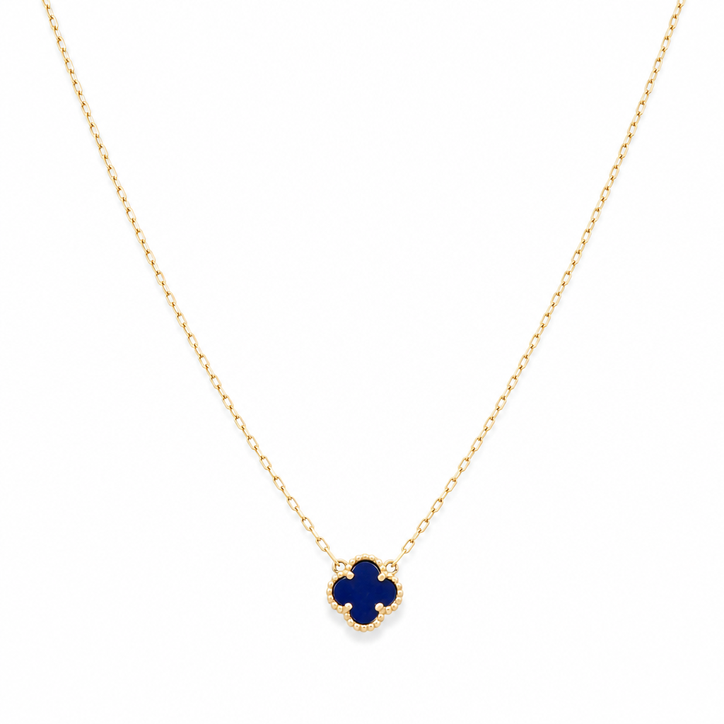 14K Yellow Gold Royal Blue 1 Clover Necklace / Size: 18" / Weight: 5.3 GR