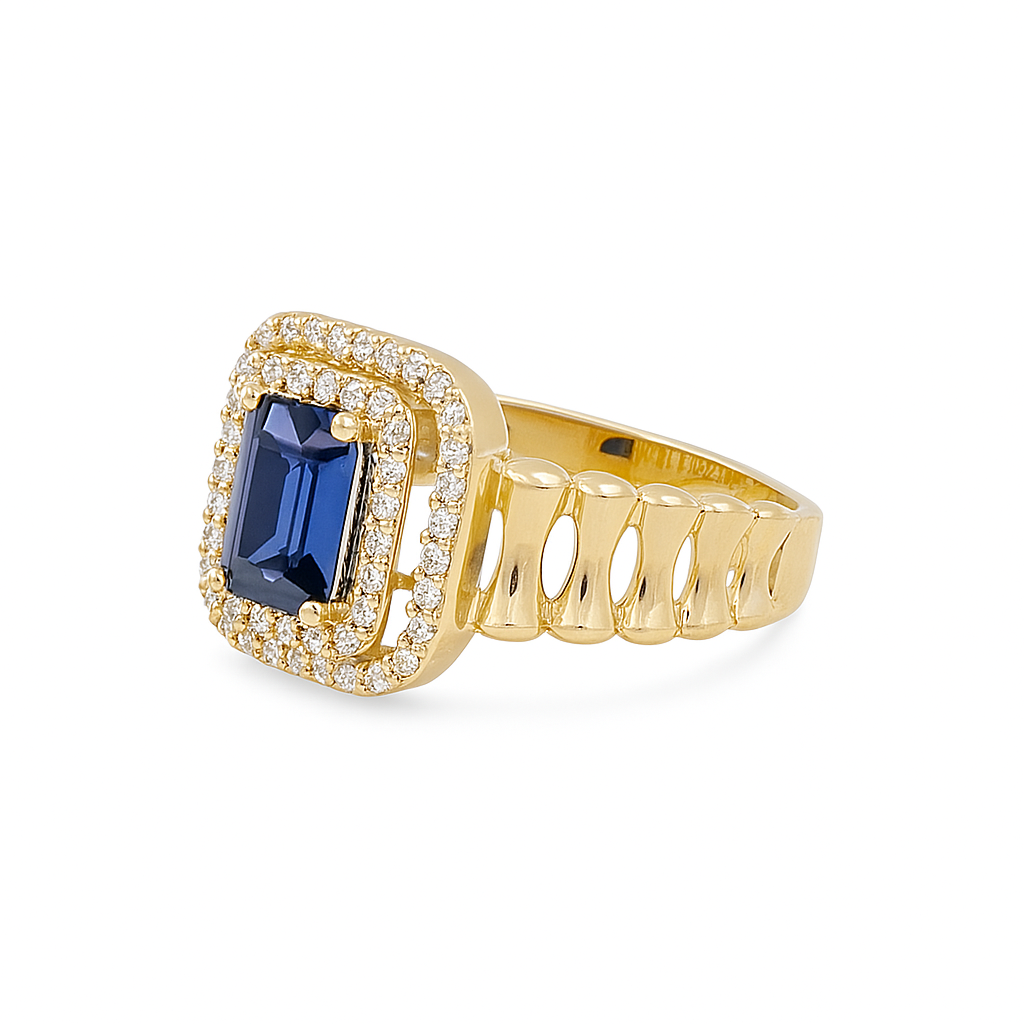 14K Yellow Gold Fashion Women's Ring with Blue and White Stones / Size: 7.5 / Weight: 2.7 GR / DQWR4FS-84