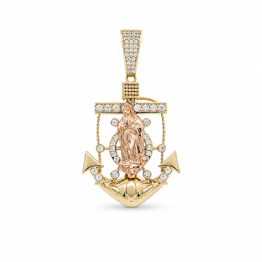 14K Two Tone Anchor Pendant With Virgen de Guadalupe / Weight: 7.4 GR / COPD4TTANVGCZ
