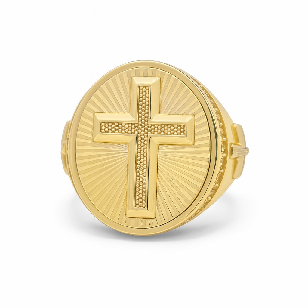 10K Yellow and White Gold Oval Cross Men's Ring with Cz / Size: 10.5 / Weight: 7.5 GR / DQMRTT0CS