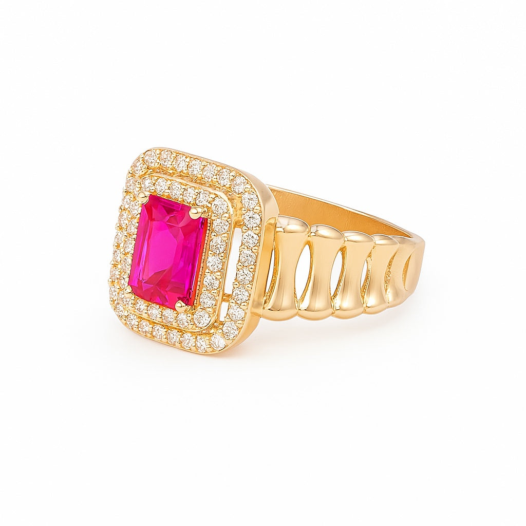 14K Yellow Gold Fashion Women's Ring with Pink and White Stones / Size: 7.5 / Weight: 2.6 GR / DQWR4FS-84