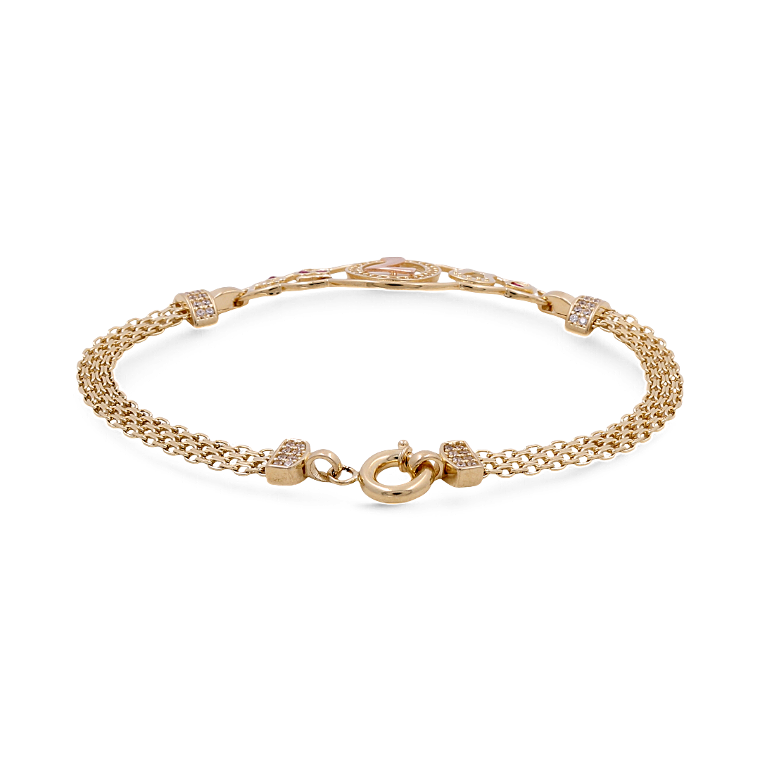14K Yellow and Rose Gold Luck Women’s Bracelet / CZ / Weight: 7.5 GR / Size: 7”