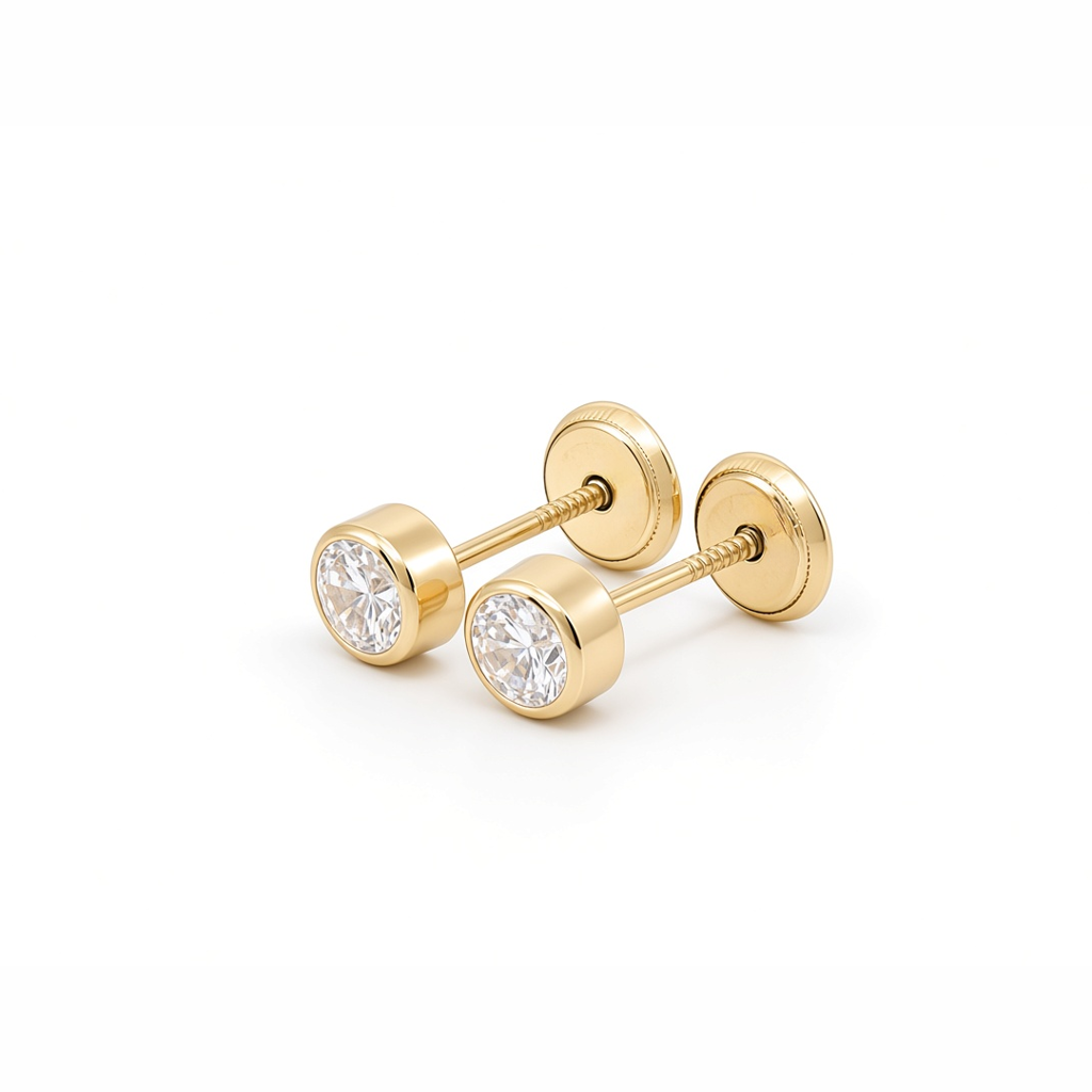 14K Yellow Gold Fashion Stud Earrings with Cz Stone / 6-CH-R-4