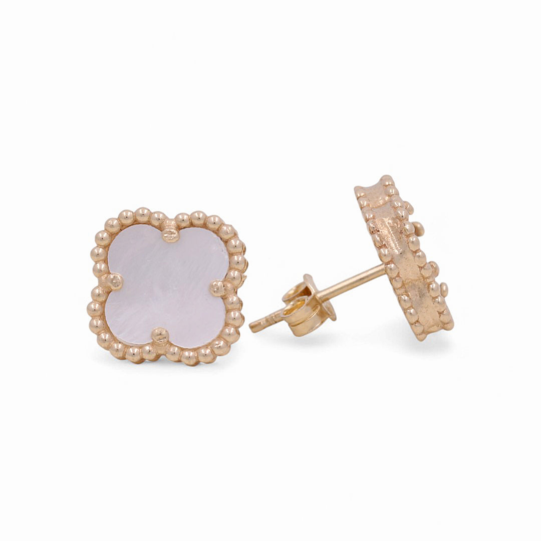 14K Yellow Gold Mother of Pearl Clover Women’s Stud Earrings / Size: 10MM / Weight: 2.8 GR / BOES4CLV-1