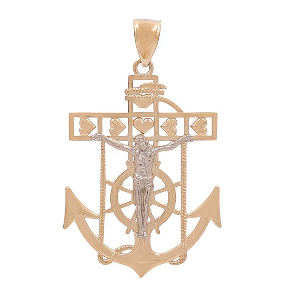 10K Yellow and White Gold Anchor with Christ Pendant / Weight: 9.4 GR
