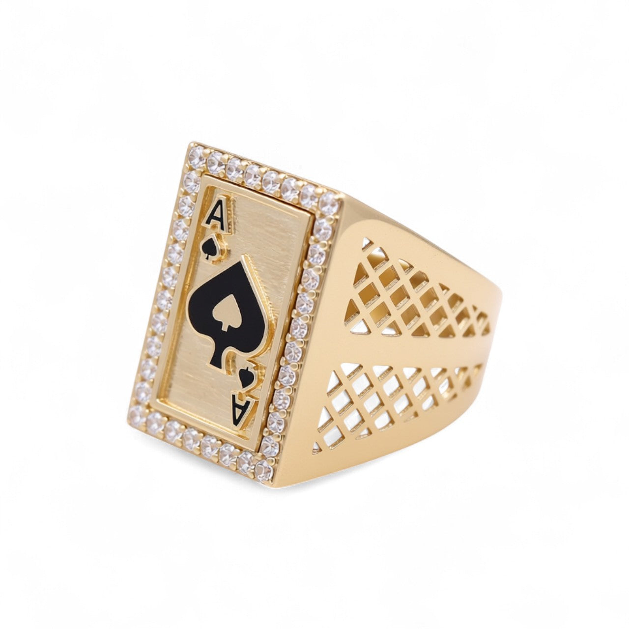14K Yellow Gold Deck of Cards Ring with Black Enamel / CZ / Size 11 / Weight: 10.1 GR / COMR4DK-3