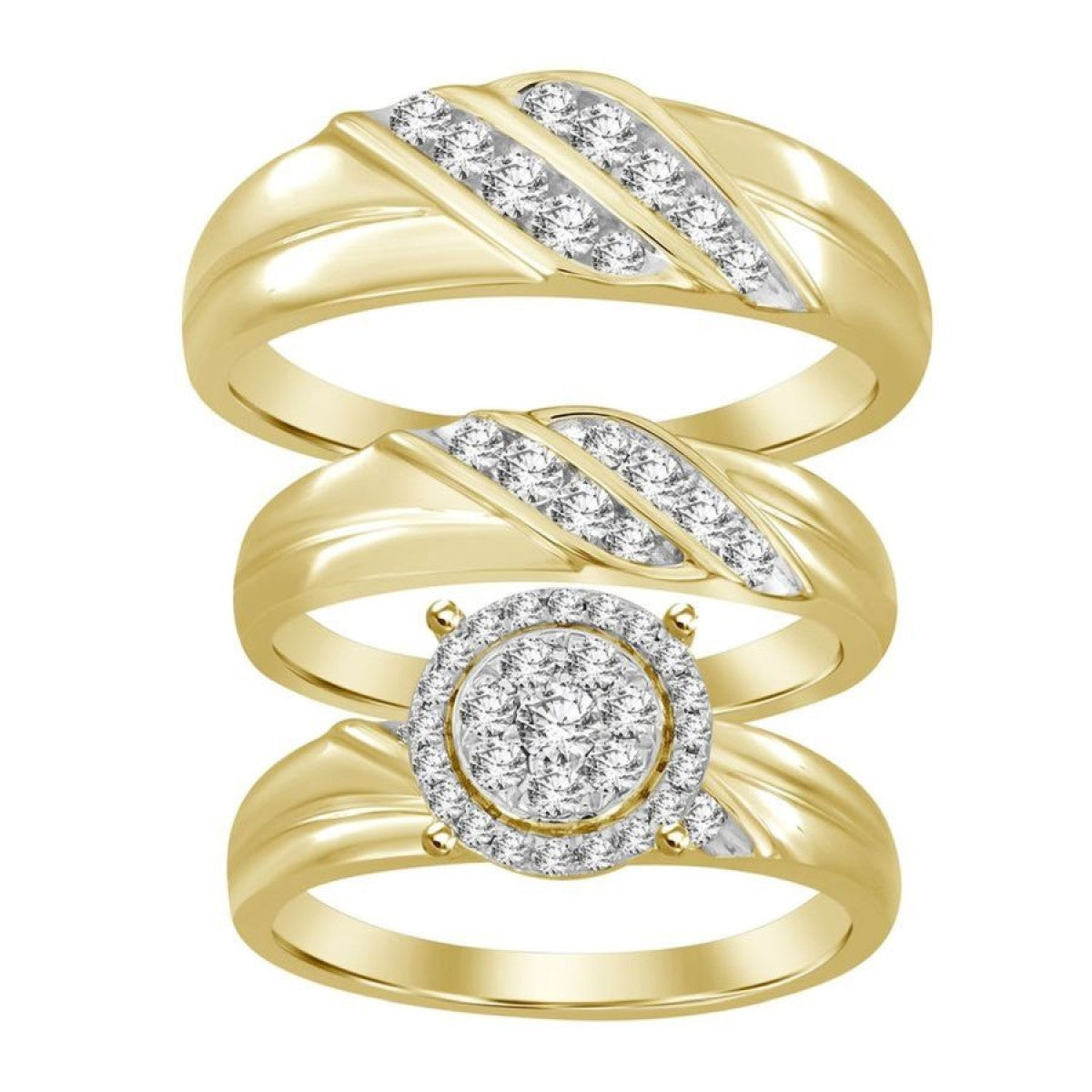 10K Yellow Gold Diamond Trio Set Ring / Stone: 0.75CT / Size: 7 & 10 / 229251Y