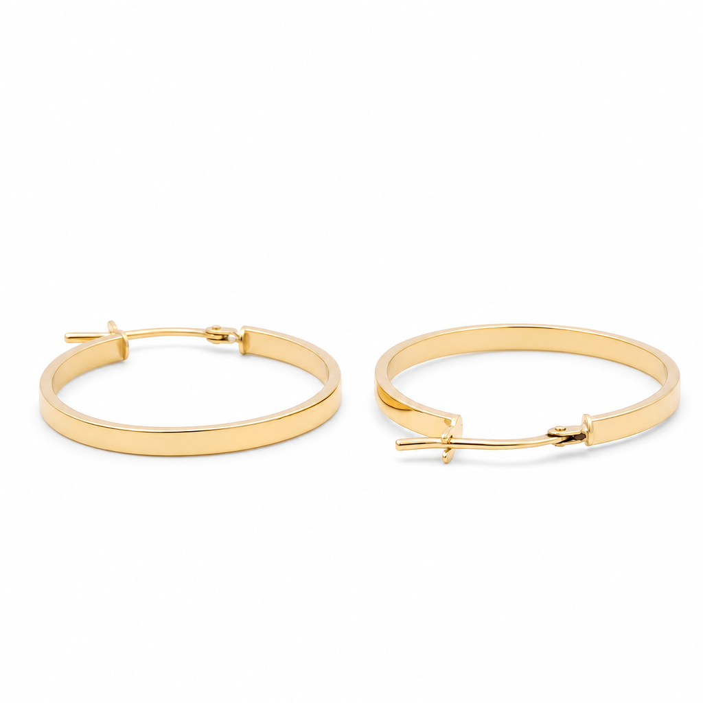 14K Yellow Gold Fashion Plain Hoops Earrings / Size:2mm 20 mm / Weight:1.2 GR / 240-00323