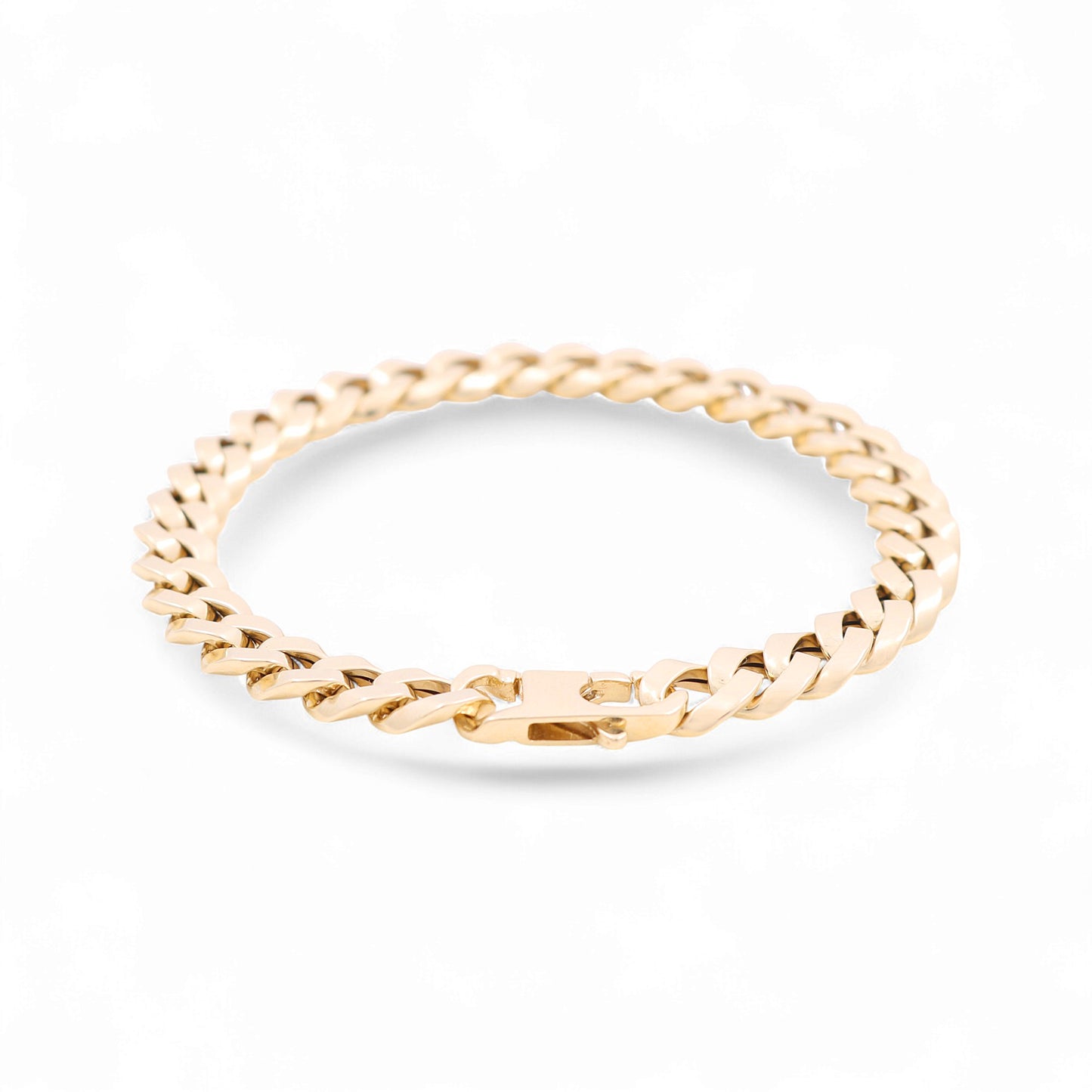 14K Yellow Gold Semisolid Italian Curb Bracelet / Size: 8mm 8.5" / Weight: 14.2 GR / 343-10080