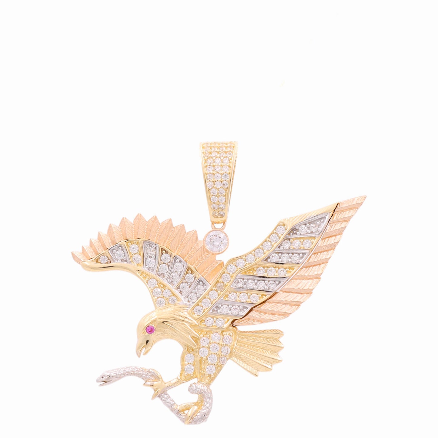 14K Yellow, Rose and White Eagle Pendant with CZ / Medium / Weight: 9.8 GR