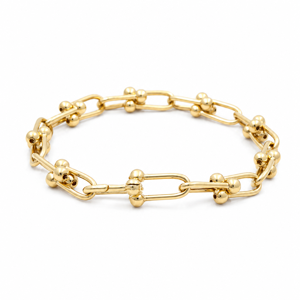 10K Yellow Gold Fashion Link TF Women's Bracelet / Size: 7.5” 7MM / Weight: 6.7 GR / DQWB0TF-1