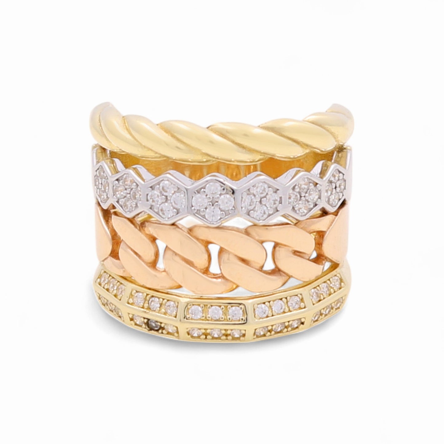14K Yellow, White and Rose Gold Fashion Women's Ring / Weight: 6.6 GR / Size: 8 / CCWR3T4FS