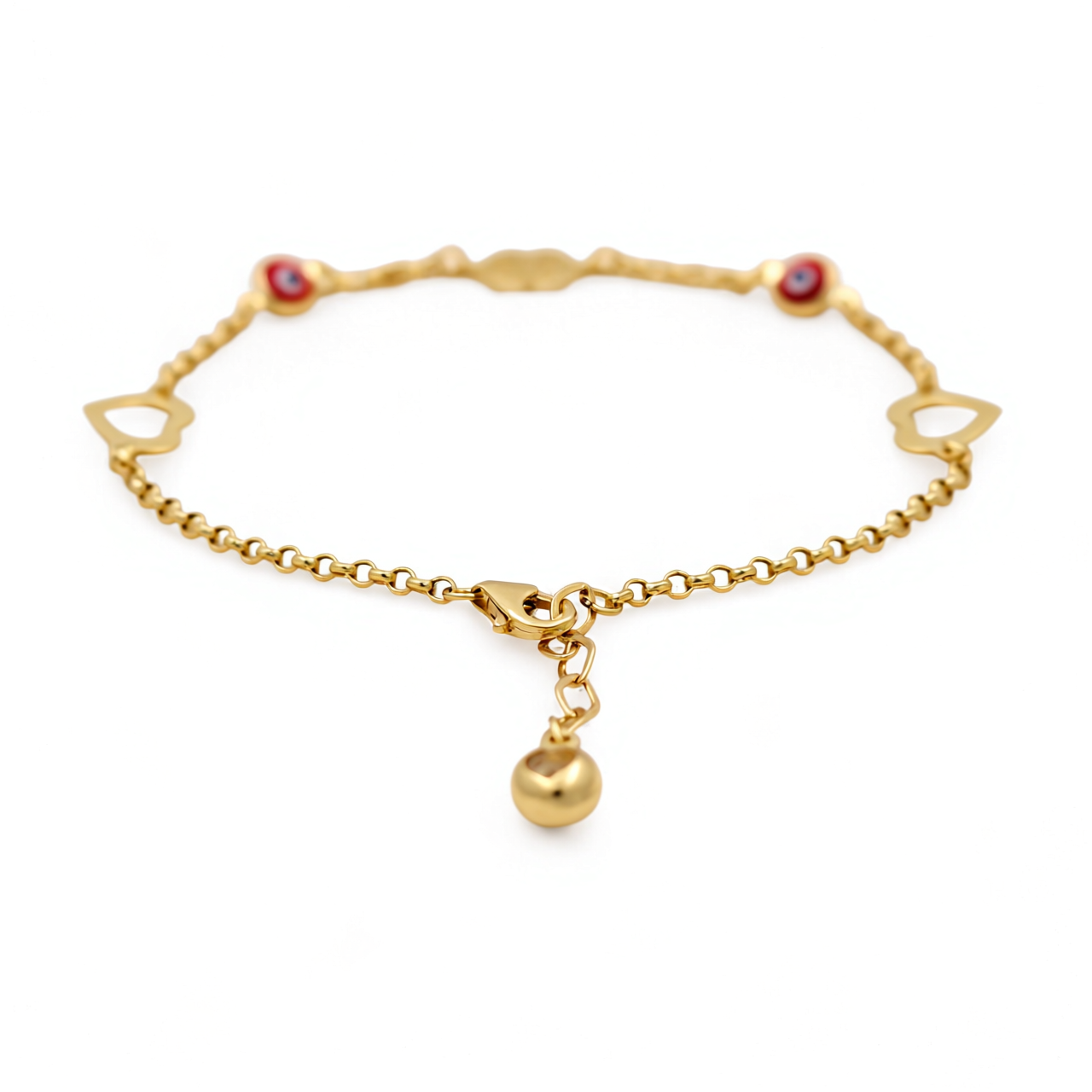 14K Yellow Gold Fashion Women's Bracelet with Red Eyes / Stone: Cz / Size: 7.5" / Weight: 2.6 GR / COWB4RLFS