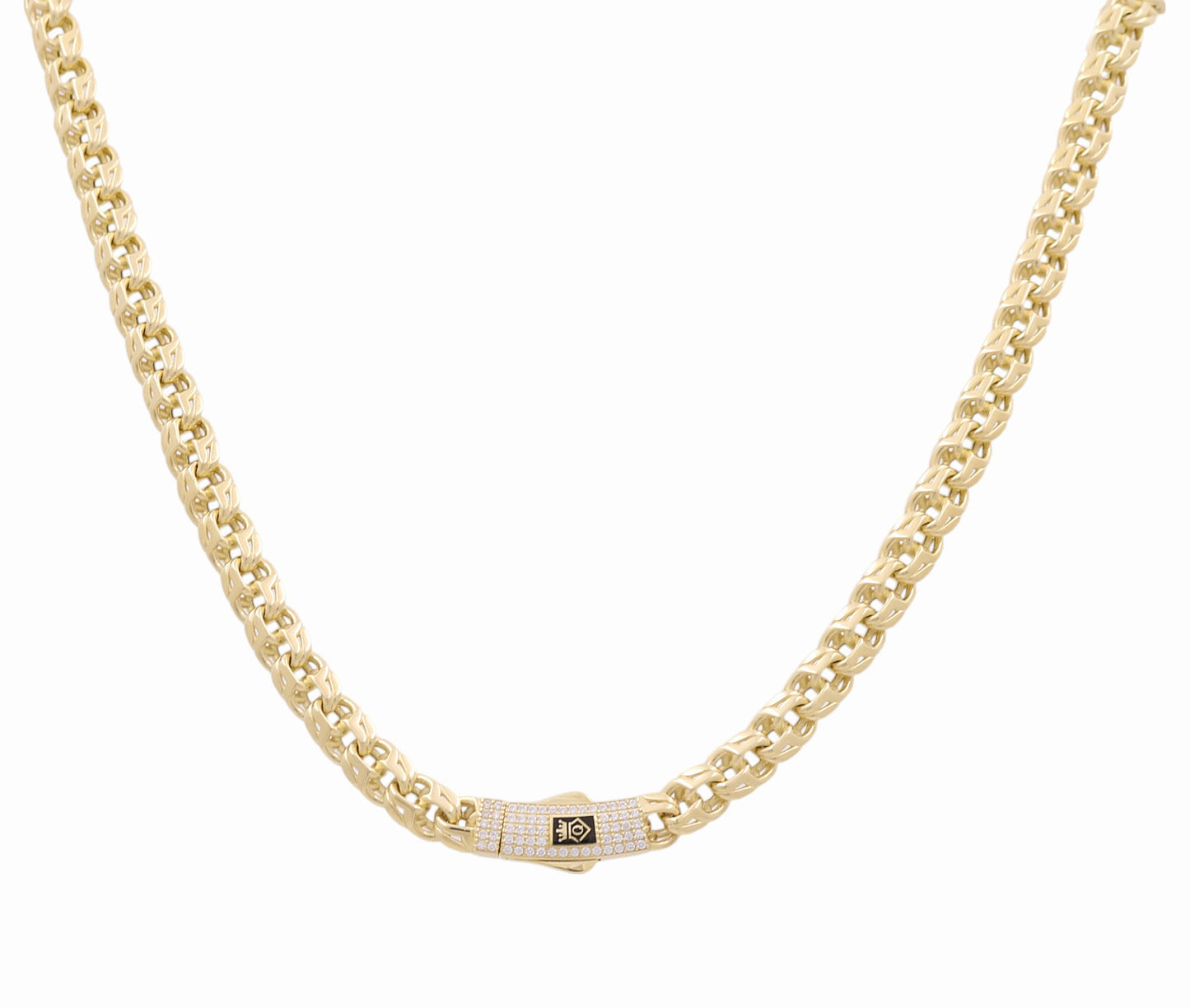 10K Yellow Gold Chinese Link Women's Necklace with Monaco and Cz / Size: 18” / Weight: 25.7 GR / DQNK0FS