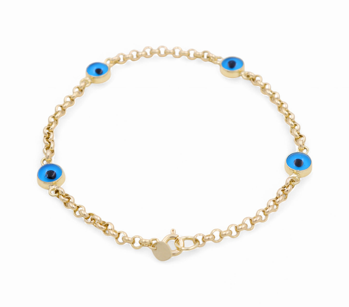 14K Yellow Gold Women's Rolo Blue Eye Bracelet / Size: 7.5" / Weight: 3.2 GR / P30B-454