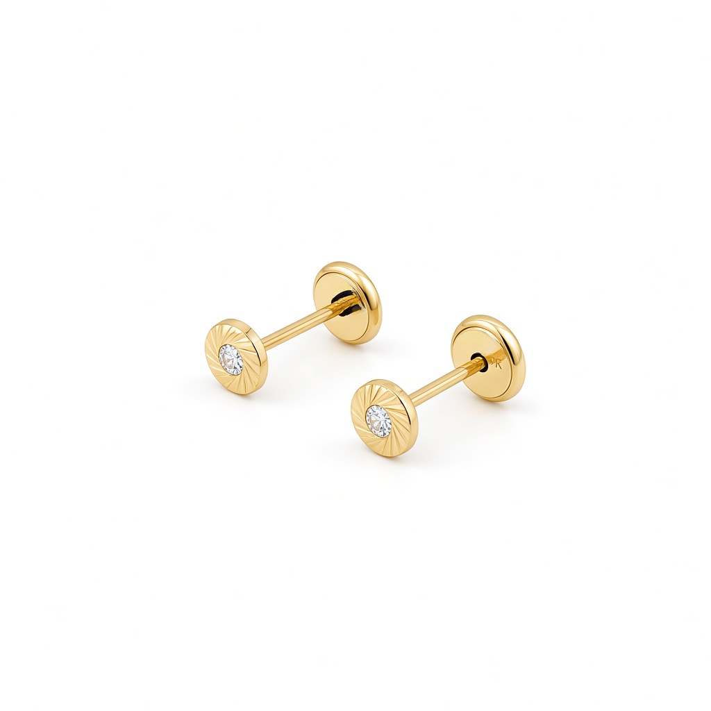 14K Yellow Gold Fashion Stud Earrings with Cz Stone / 6-452401PS2