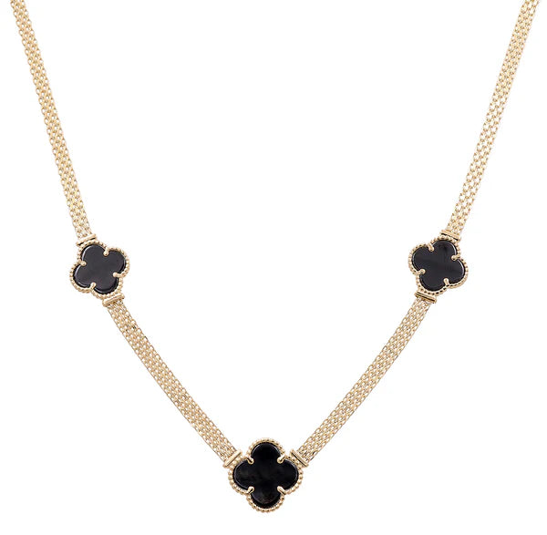 14K Yellow Gold Mesh Necklace with 3 Black Clover / Size 4MM 18" / Weight 18.3 GR / CONK4MS4-18