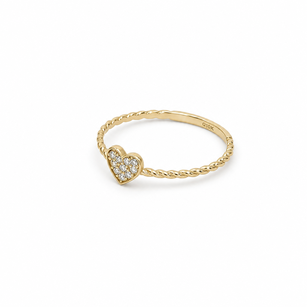 10K Yellow Gold Heart Women's Twist Ring / Size: 7 / Stone: CZ / Weight: 0.9 GR / DQWR0HR-34